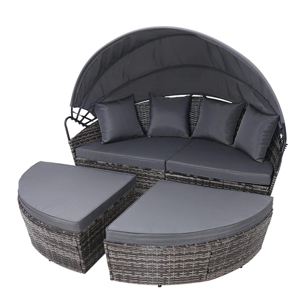 Gardeon Sun Lounge Setting Wicker Lounger Day Bed Outdoor Furniture
