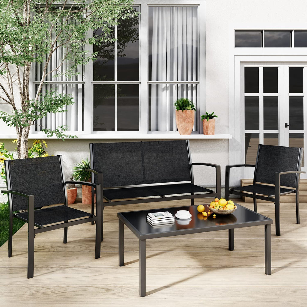 4 Piece Black Patio Furniture Set Outdoor Lounge Chairs