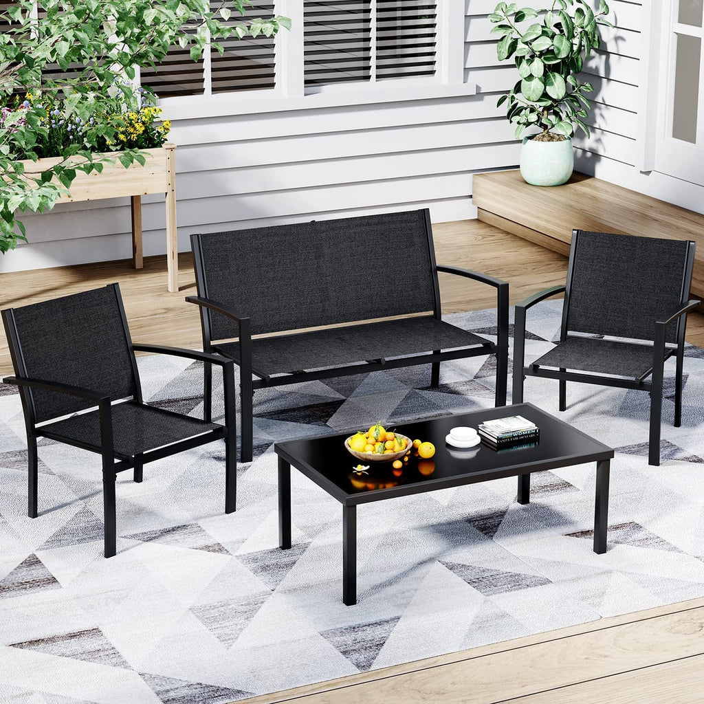 4 Piece Black Patio Furniture Set Outdoor Lounge Chairs